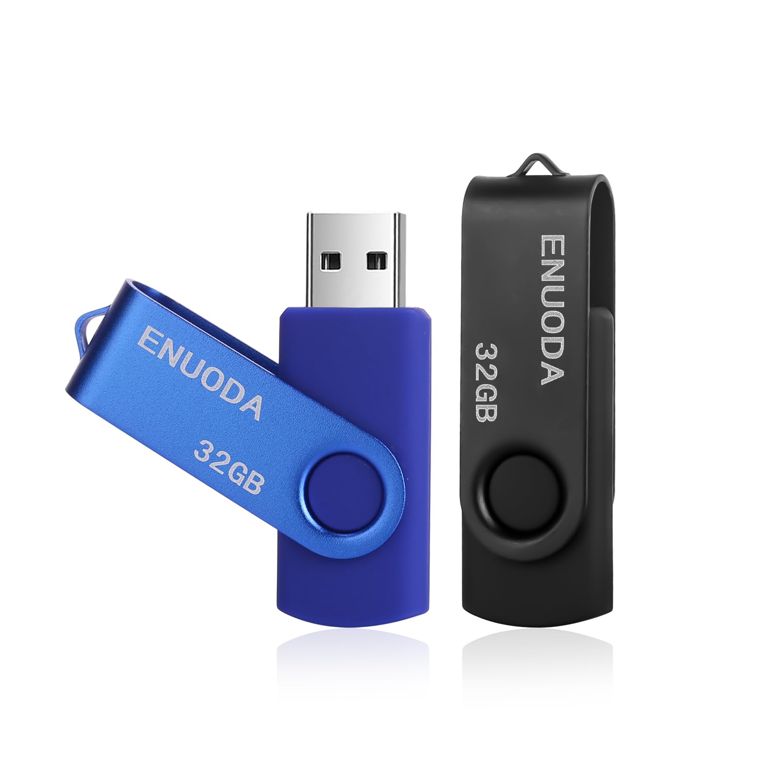 ENUODA Chiavetta USB 32GB 2 Pezzi Pennetta Girevole USB 2.0 Unità di Memoria Flash per Archiviazione Dati con Luce LED (Colore: Blu Nero)