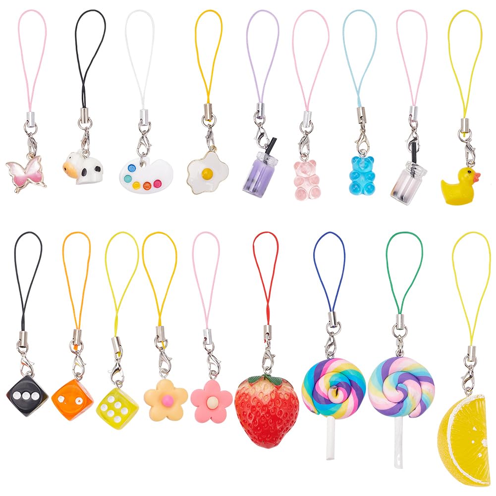 BENECREATCute Phone Charm Accessories, Fruit Lollipop Butterfly Milk Tea Bear Colorful Resin Phone Charm Strap