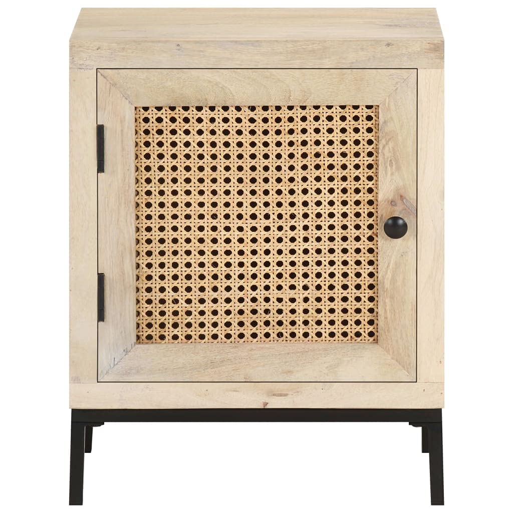 vidaXL Table de Chevet Table de Nuit Armoire de Chevet Armoire de Lit Chambre à Coucher Maison Intérieur 40x30x50 cm Canne Naturelle Bois de Manguier