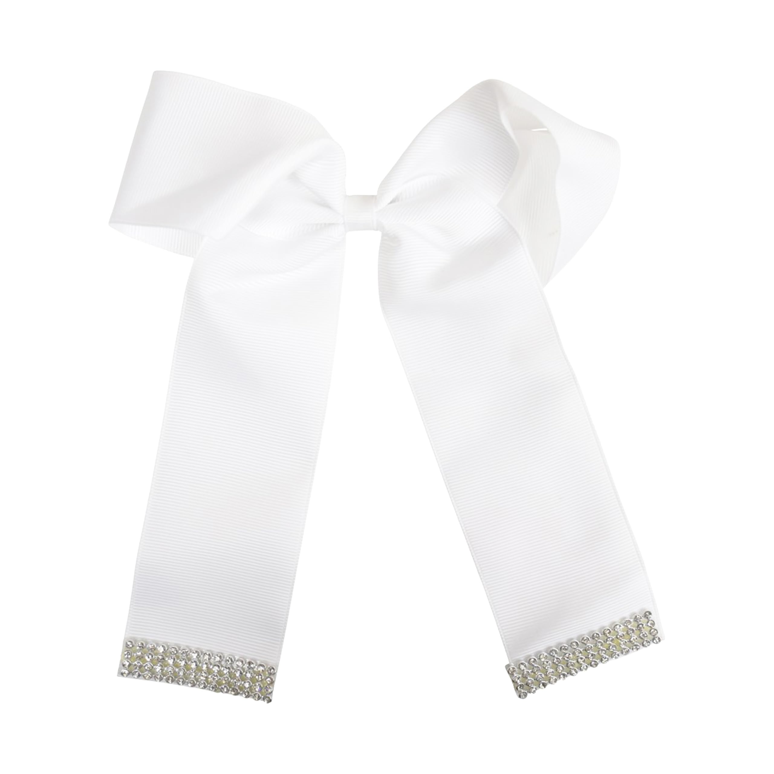 White 6 inch Cheer Bow Grosgrain Hair Bow with Rhinestone Edges