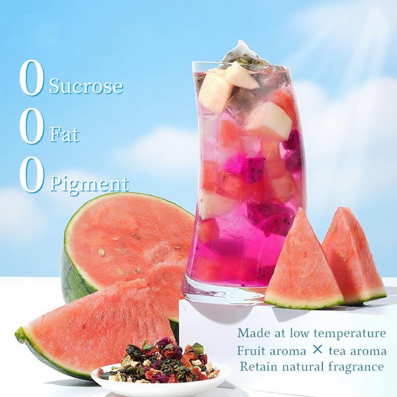 Cold Brew Watermelon Oolong Tea Bags with Glass Jar, 2-Pack (20 Tea Bags) | Brews Fast in Cold Water, Naturally Sweet Flavor with Dragon Fruit & Strawberry | No Sugar Added