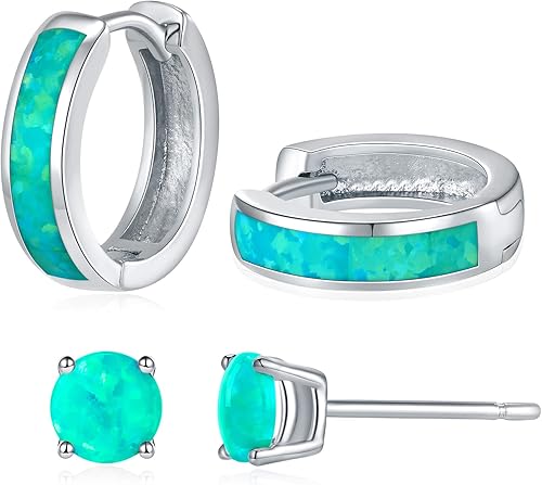 Juego de aros de argolla de ópalo Aros de argollas hipoalergénicos pequeños para mujeres y niñas que tienen orejas sensibles