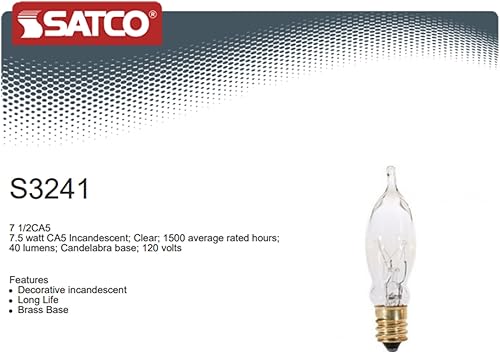 Miniatura 4 de Satco S3241, punta de giro de llave CLR de 7 12 W, incandescente CA5 de 7.5 vatios transparente 1500 horas nominales promedio 40 lúmenes base de luz