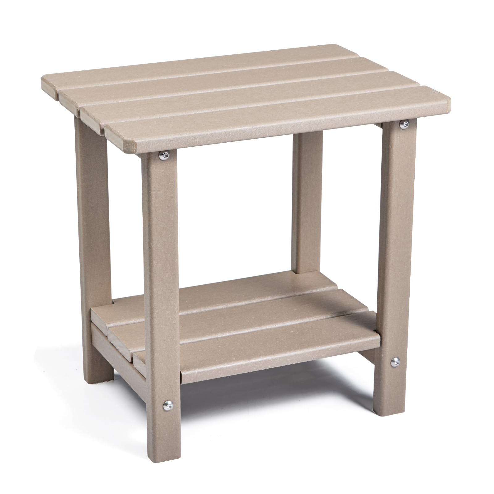 Apolimi Adirondack Outdoor Side Table, 2-Tier Sturdy Patio End Table Weather Resistant, 16.5" Solid Side Table for Patio, Pool, Porch(Grayish Brown)