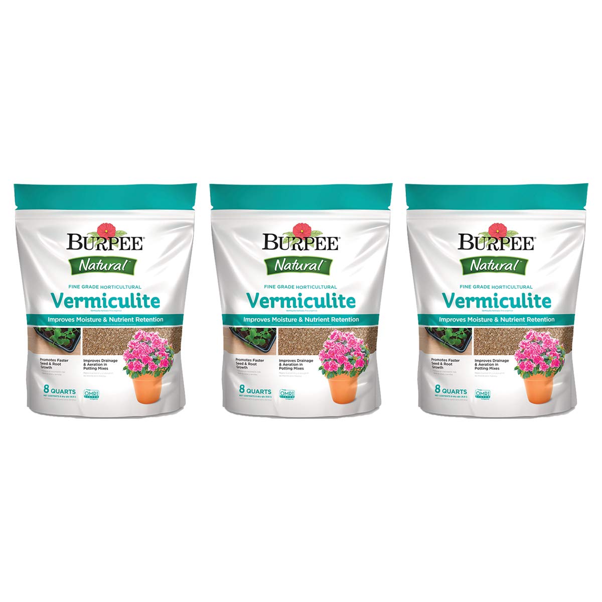 Burpee Natural Fine Grade Horticultural Vermiculite, 8 Quart (3 Pack)