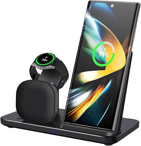 Cargador inalámbrico 3 en 1, estación de carga inalámbrica rápida de 15 W, soporte de carga para Samsung Galaxy S25 UltraS25S24S23S22S21S20S10, Note