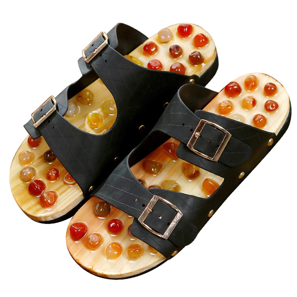 Damen Herren Massage Sommersandalen Bad Hausschuhe Akupressur Point Care Magnetfeldtherapie Blut aktivierende Gesundheit zur Linderung von Fußschmerzen, schwarz