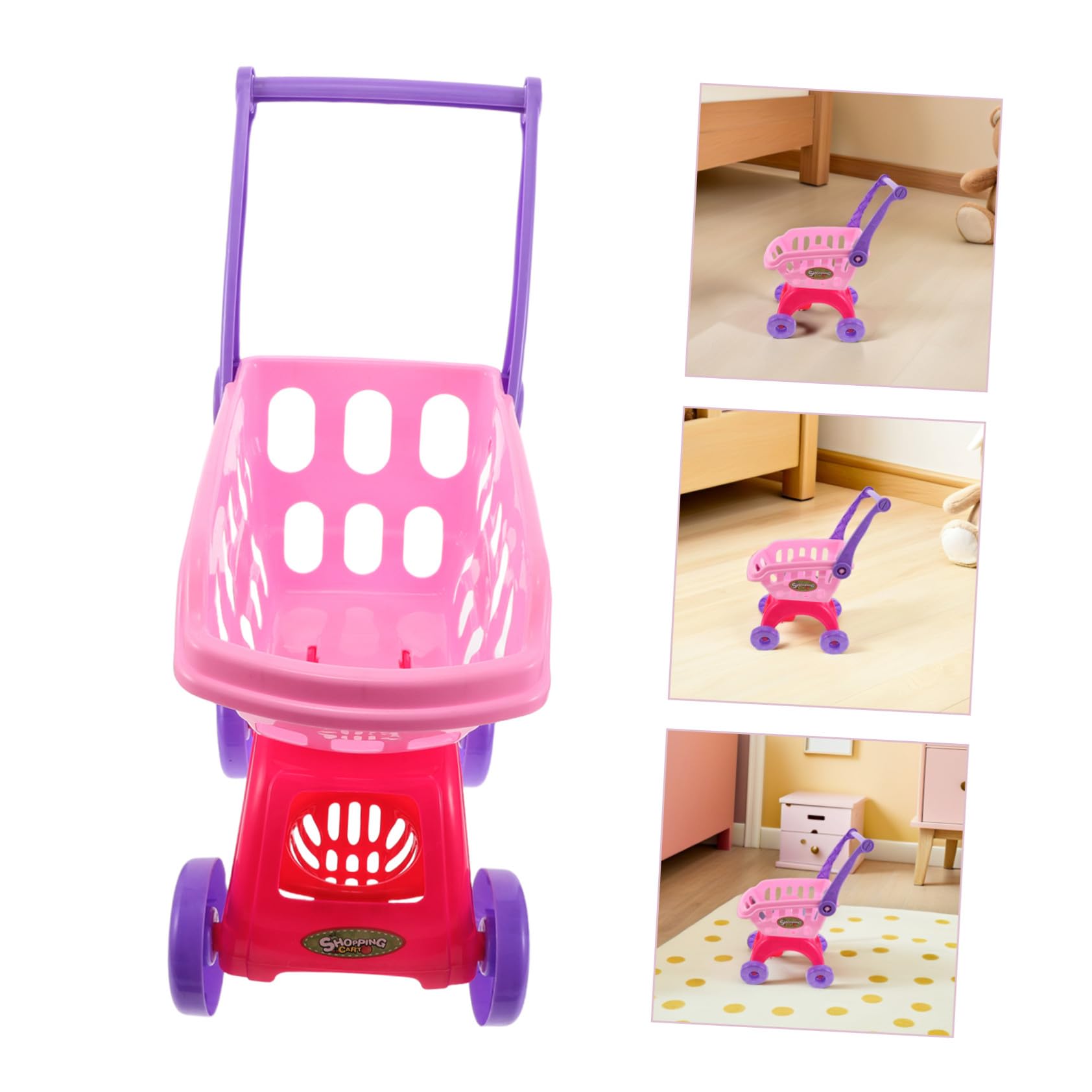 BESPORTBLE Carrello della Spesa Giocattolo per Bambini in Plastica Facile da Manovrare Accessori Frutta, per Gioco di Ruolo Realistico in Casa e Momenti Genitore-figlio