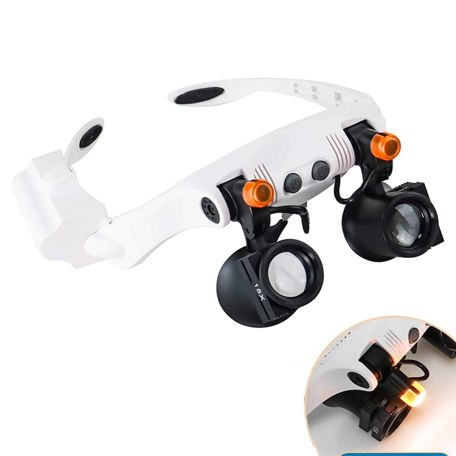 Lupa con Diadema, Lupa Multifuncional con Luz LED, con Lupa Combinada 21 con Lente Reemplazable para Lectura, Soldadura, Inspección, Monedas, Joyas, Exploración