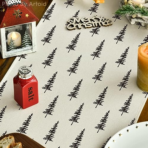 Image of Artoid Mode Beige Xmas Tree 2PCS Christmas Table Runner, Seasonal Winter Kitchen Dining Table Decoration for Home Party Decor 13x72 Inch
