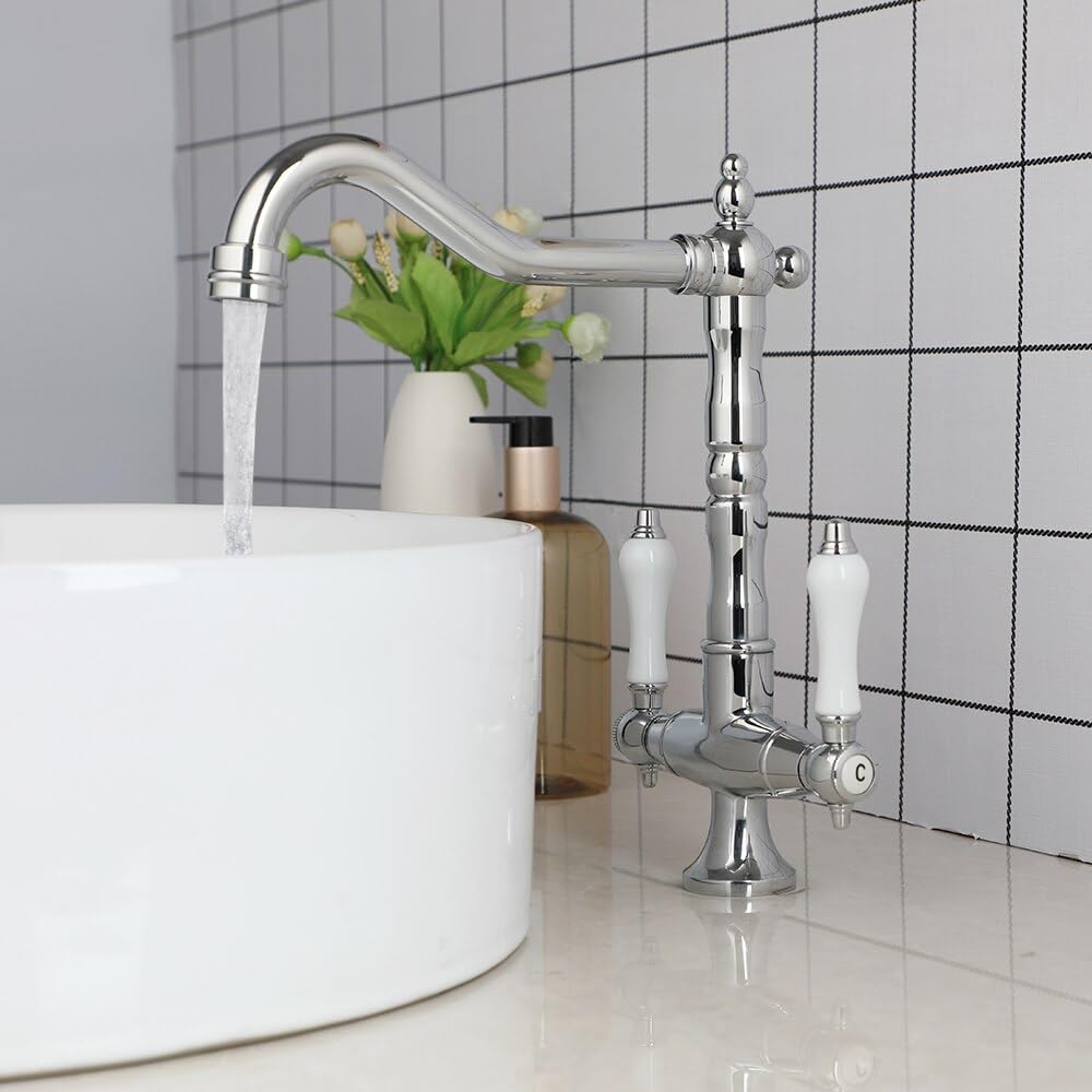 Robinet de lavabo 360 pivotant avec mélangeur double commande en chrome pour un nettoyage facile