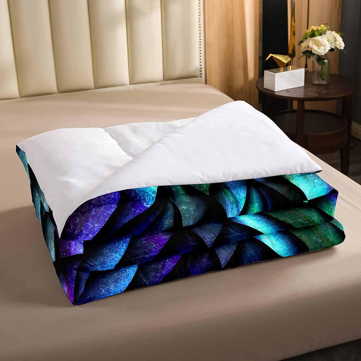 Feelyou Mermaid Comforter Set Teal Mermaid Scales Bedding Set Magical Comforter Aquatic Animal Quilted Duvet Set 1 Comforter with 2 Pillowcases Queen