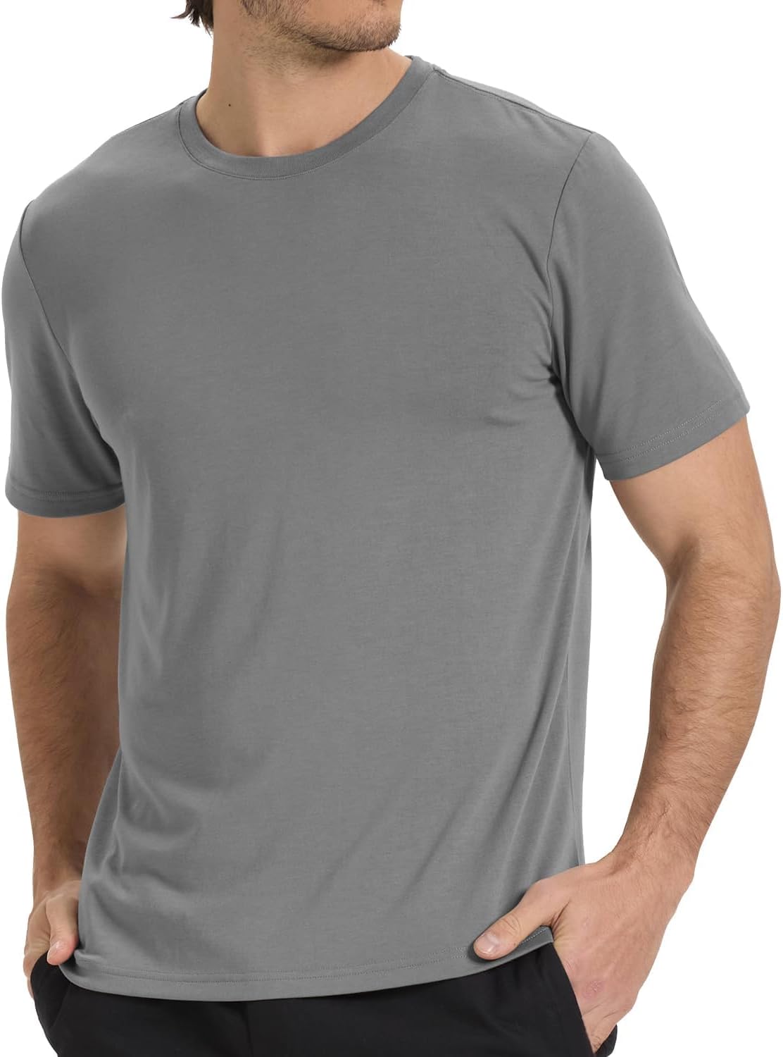 BAMBOO COOL Men's Crewneck T-Shirts Short Sleeve Heavy Weight Tees Moisture Wicking Casual Basic T Shirt