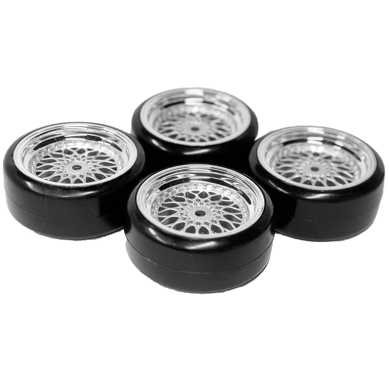 KINGCOO 4PCS RC Drift Car Tyre 63mm Smooth Hard Tires and Plastic Plating Wheel Rims Set for 1/10 RC On Road Run-flating Touring Racing Drifting Car for HSP HPI Kyosho (Silver - Image 2
