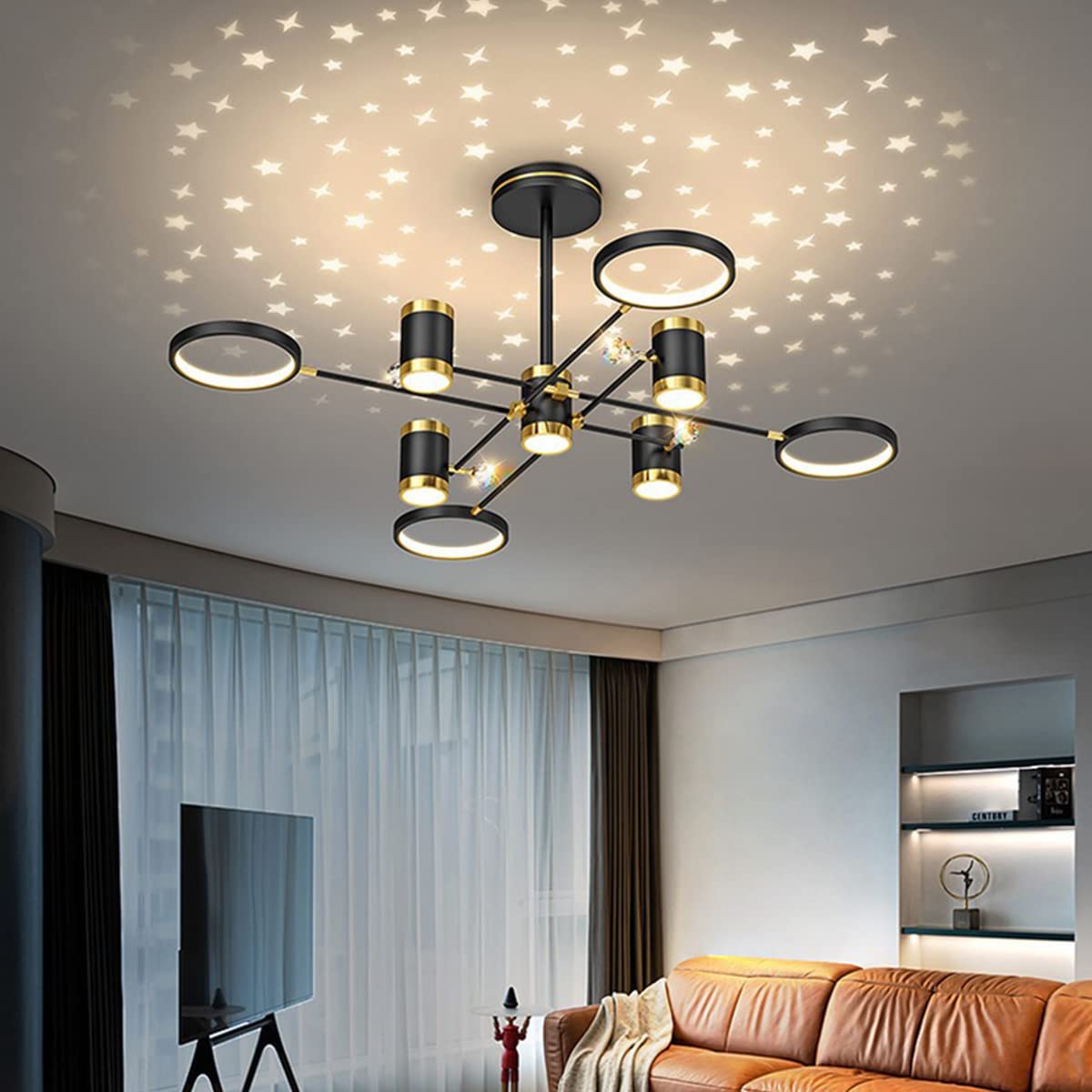 LED Ceiling Light Starry Sky Projection Ceiling Lamp 3000K-6500K Dimmable with Remote Control Ceiling Light for Dining Room Living Room Bedroom Ceiling Light (9 Lamp Heads)