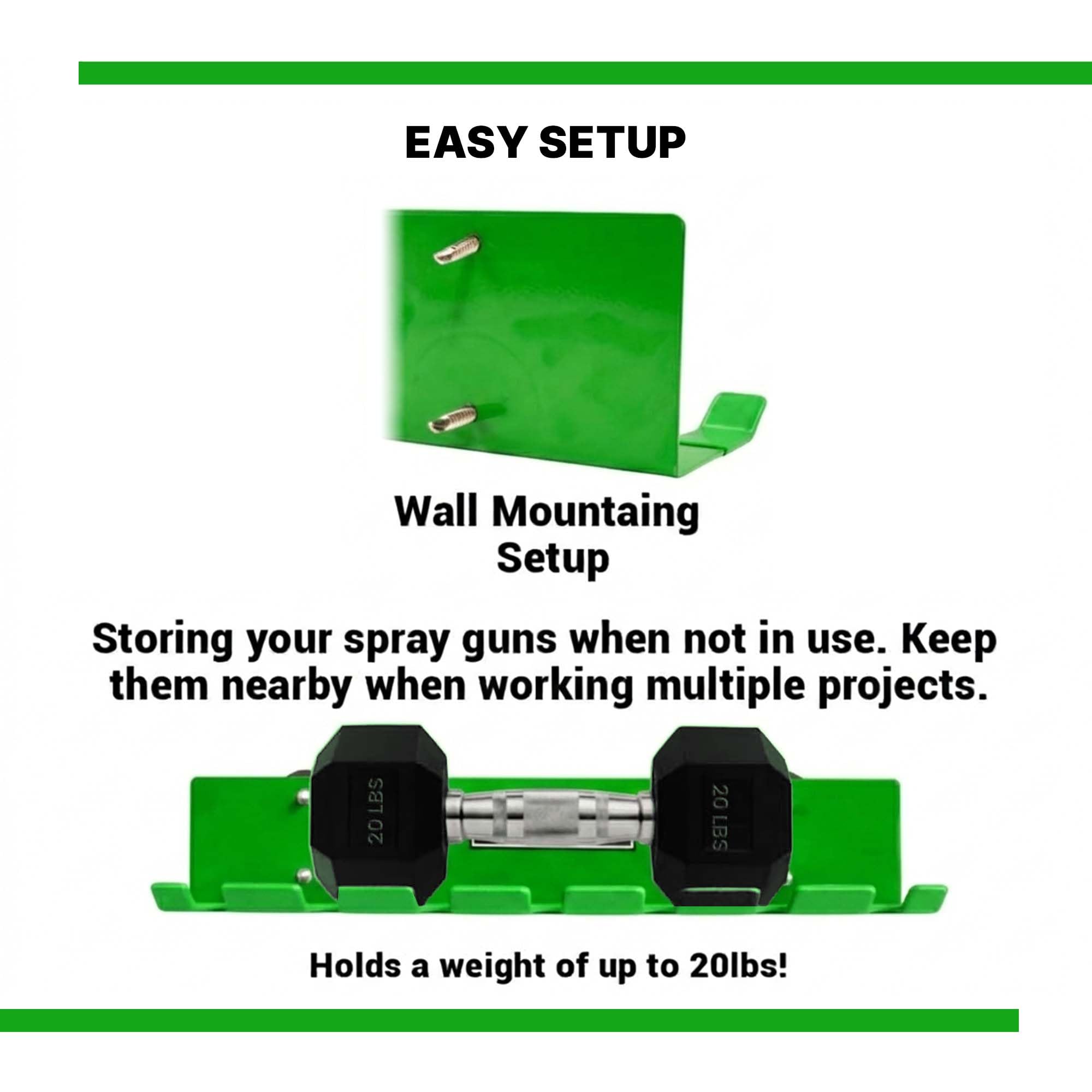 LAUCO Omni Tool - Soporte para pistola de pintura múltiple, soporte para pistola de pintura, capacidad para 7 pistolas sin tazas o 4 pistolas con tazas, diseño estable y sin arañazos (verde, 1 unidad)
