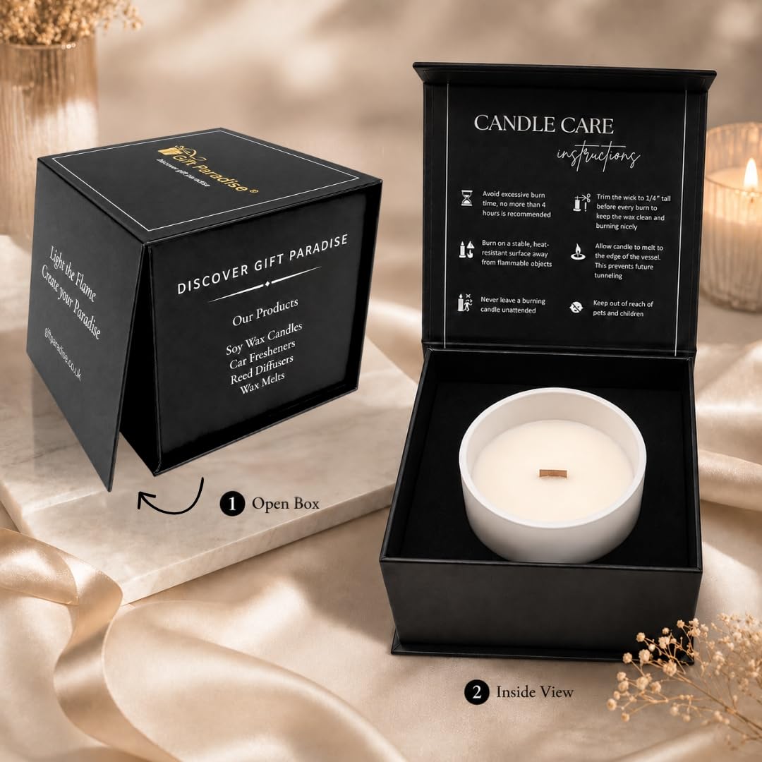 Gift Paradise® Candela di soia in polvere per bambini, 7 once, profumo di | Stoppino di legno, coperchio di bambù, scatola regalo magnetica, profumo polveroso pulito morbido