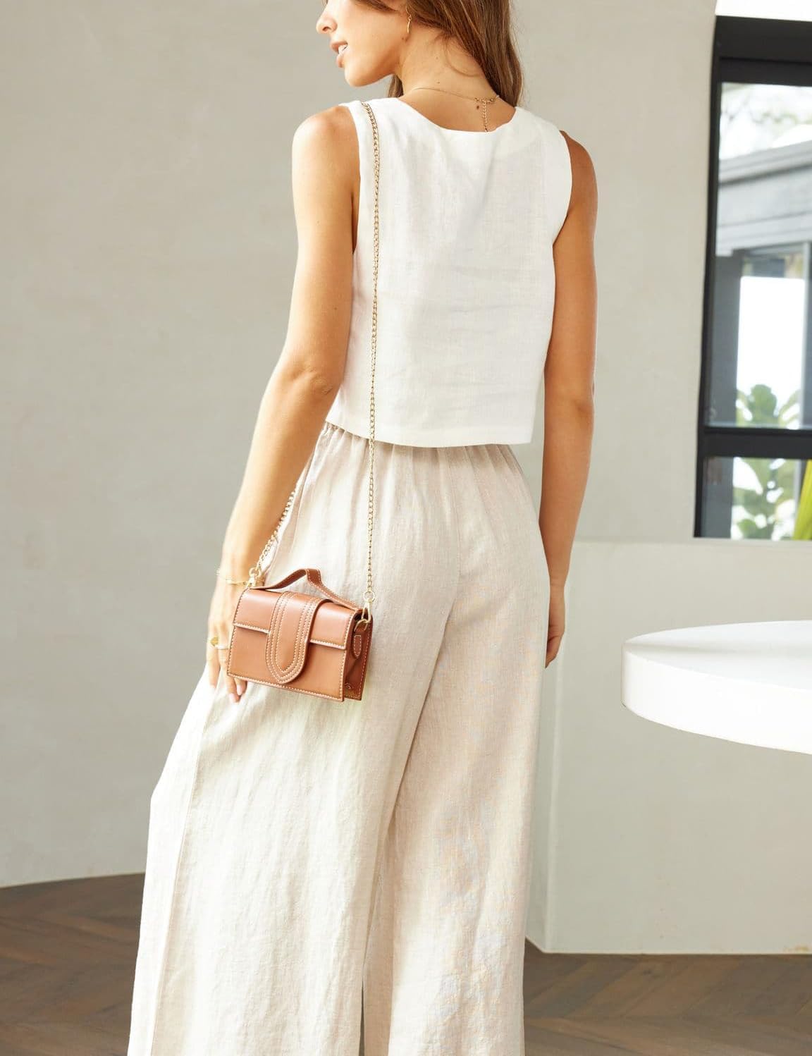 IDEALSANXUN Womens Linen Crop Tank Tops Cute Summer Sleeveless Cropped Cotton Linen Tops - Image 6