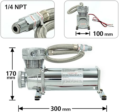 Miniatura 2 de Compresor de Aire de 200 PSI 1/4 NPT de Servicio Pesado para Tren/Camión/Coche 12V PLATA, Compresor de Suspensión de Aire para Tren de 1/4 NPT de