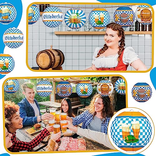 Image of Panelee 12 Pcs Oktoberfest Paper Lanterns Oktoberfest Party Decorations 8 Inch Beer Hanging Round Paper Lanterns for Indoor Outdoor Party Decorations Supplies