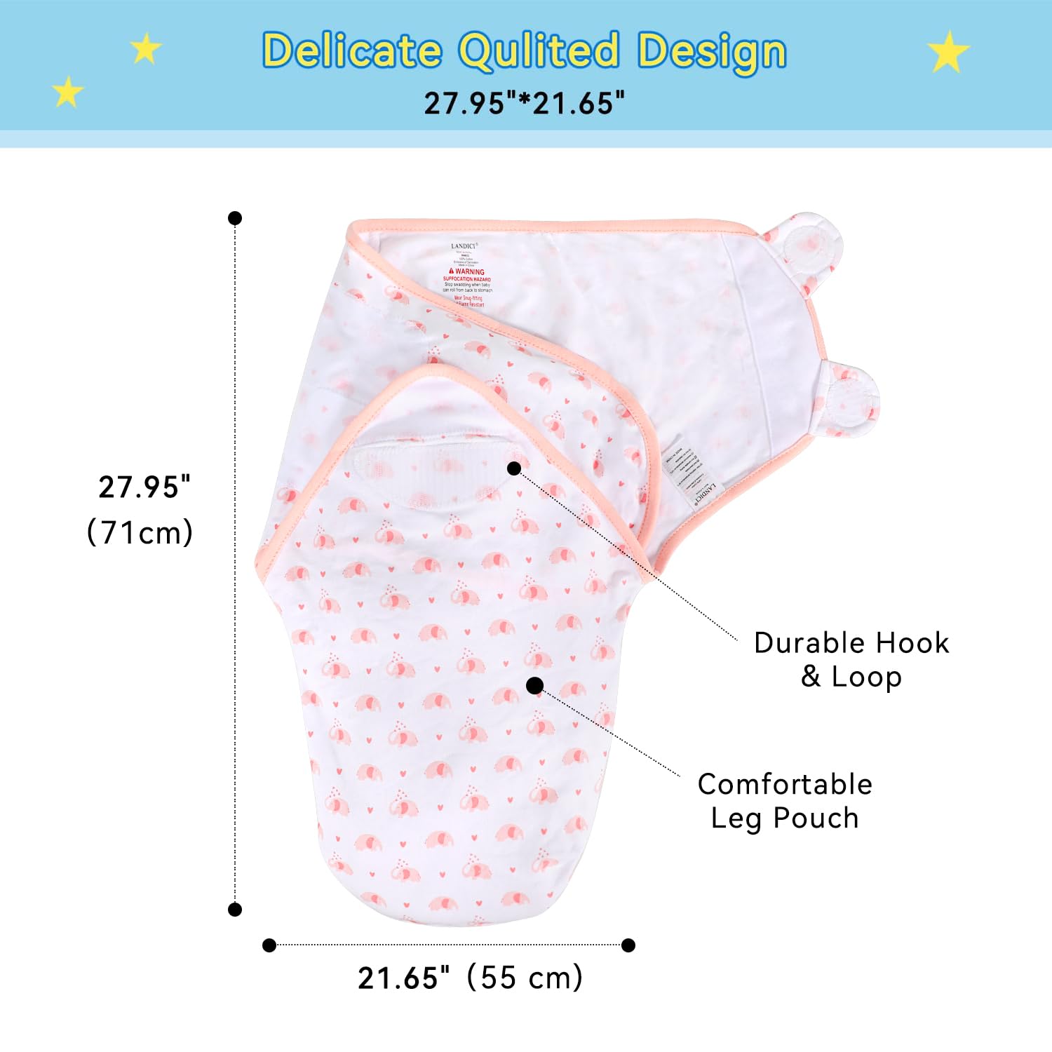 LANDICI Manta envolvente para bebé recién nacido de 0 a 3 meses, 100 % algodón orgánico transpirable, saco de dormir para bebé, niño y niña, bolsa de envolver esencial para bebé con fácil cambio
