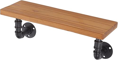 Miniatura 8 de TOPINCN Estantería de tubería industrial montada en la pared, tablero de madera maciza, estantes flotantes de hierro forjado, estante de pared de