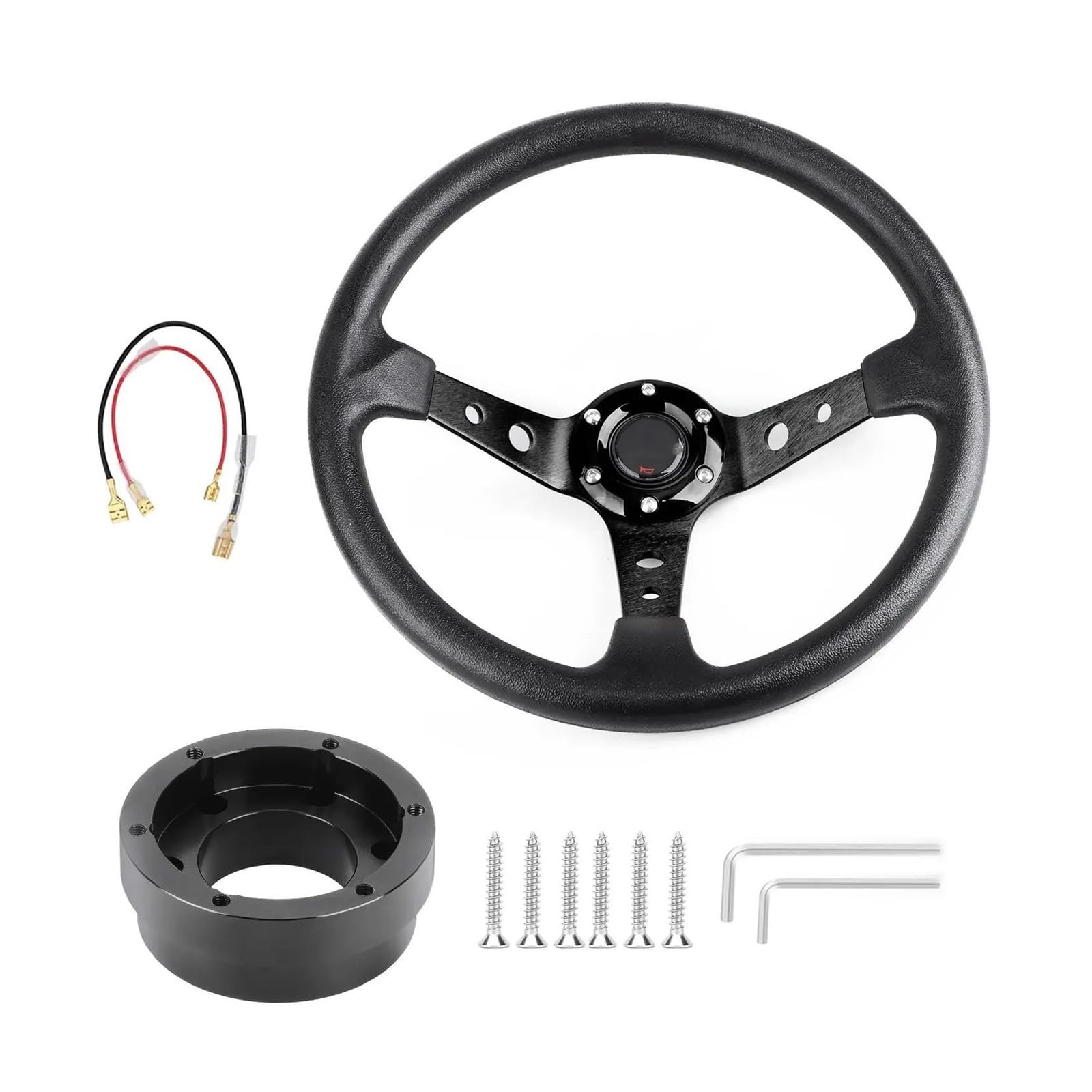 Volant voiture Pour Logitech G29 G920 G923 350 Mm 14 Pouces Auto Sport Drifting Volants Avec Plaque D'adaptation 70 Mm PCD(Noir avec du noir)