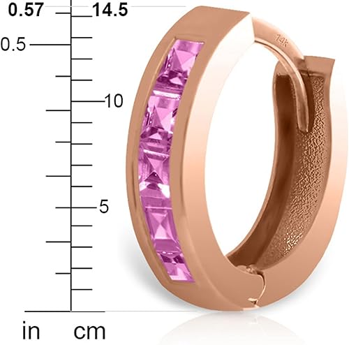 Miniatura 4 de Galaxy Gold GG 1.3 CTW Pendientes de aro de oro rosa macizo de 14 k zafiro rosa, Gema Metal, Zafiro