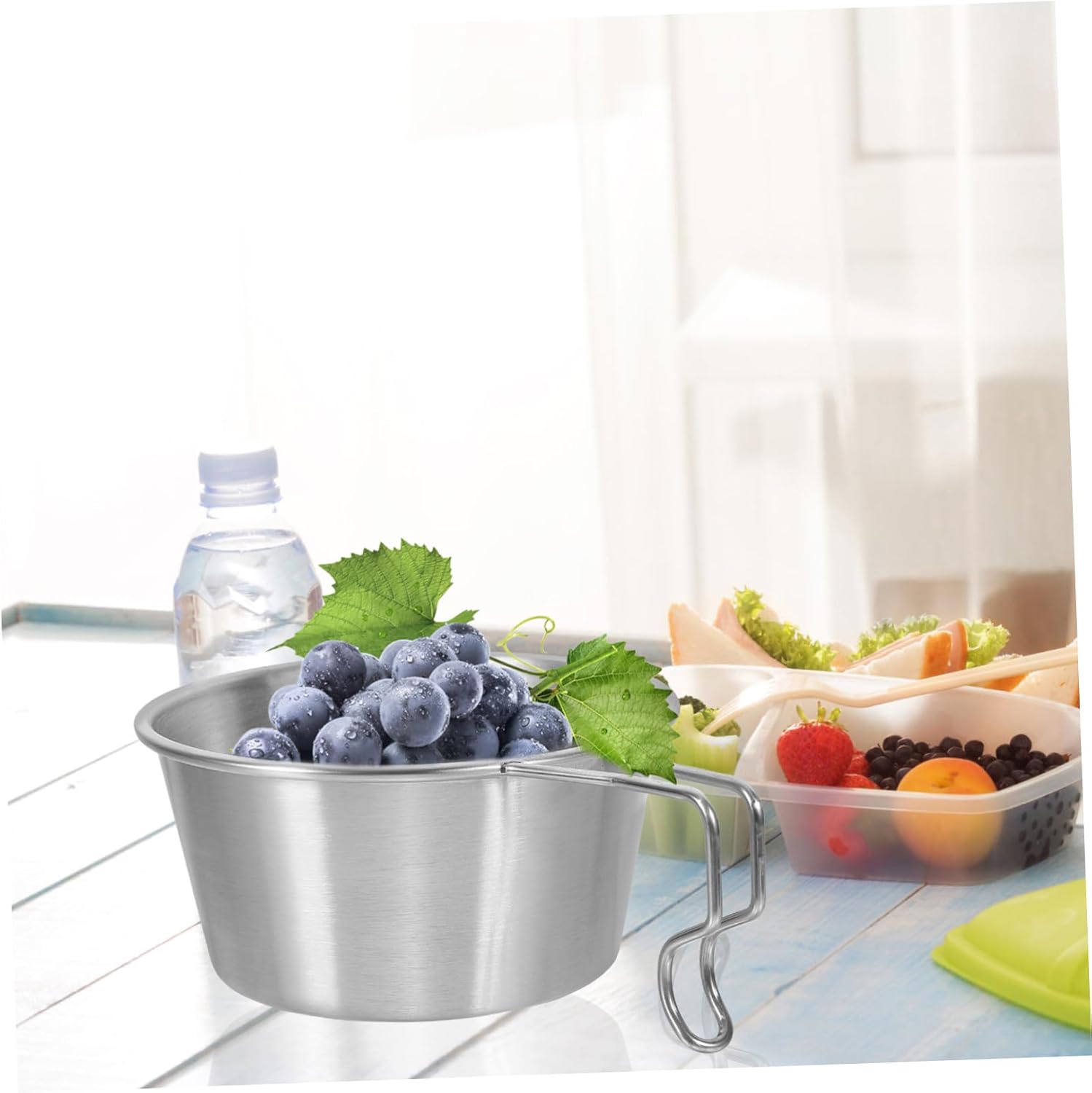ABOOFAN Stainless Steel Camping Bowl Large Portable Outdoor Picnic Ramen Noodle Bowl Metal Cooking Dish for Hiking and Travel
