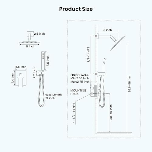 Miniatura 60 de gotonovo - Sistema de ducha de lluvia de 10 pulgadas de níquel cepillado de lujo, cabezal de ducha de alta presión, juego de grifo de ducha de mano
