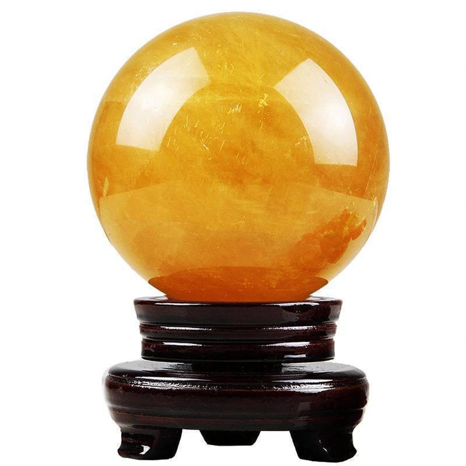 DPURPIWADY Citrine Crystal Sphere Gemstone Ball Sculpture Figurine with Wooden Stand for Divination Home Decoration, ball-16cm