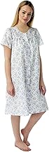F & S Ladies Womens Cotton Floral Print Short Sleeve Button Through Nightwear Nightdress Nighty Pink Blue Lilac MN12