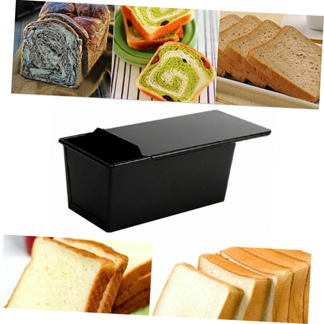 Toastbackform mit Deckel, Rechteckig, Edelstahl, Schwarz, 750 G
