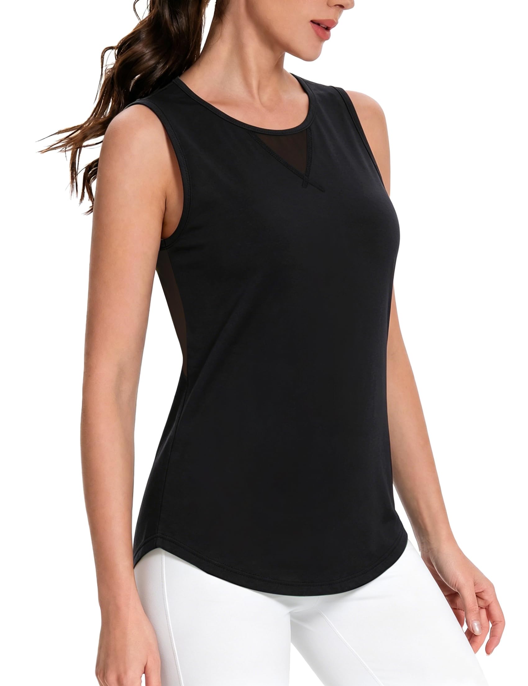 Crewhpo Sport Top Damen Tank Top Sommer Ärmelloses Sportshirt Fitness Oberteil Laufshirt Wandershirt Atmungsaktiv Yoga Shirt mit Netzeinsatz Schnelltrocknend S-XXL