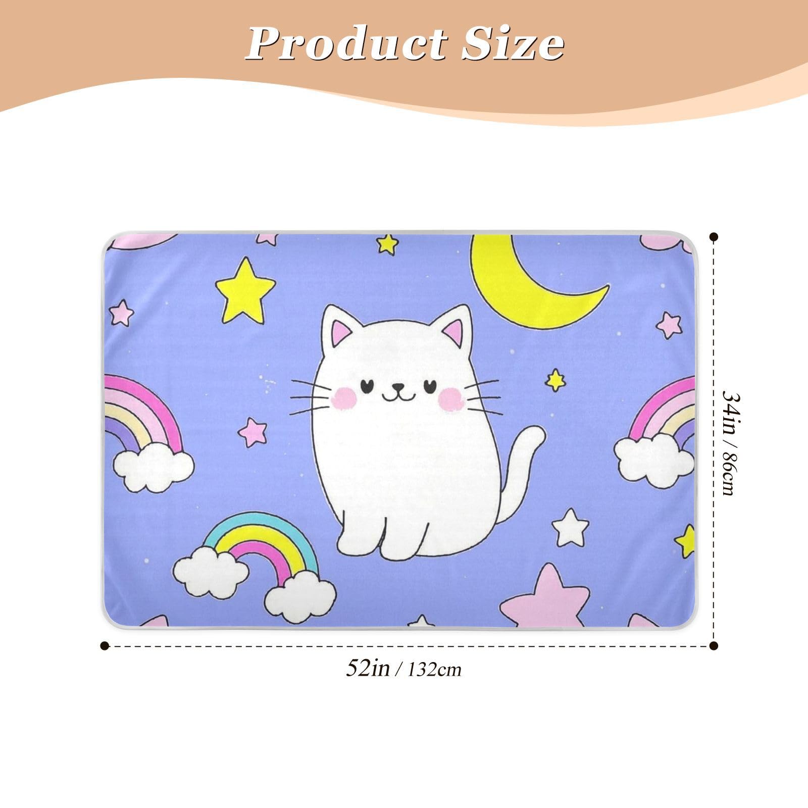 Cute Cartoon Cat Star Purple Peach Potty Training Pee Pad Waterproof Washable Pads for Bed Non-Slip Diaper Pads for Baby Toddler Children , 52