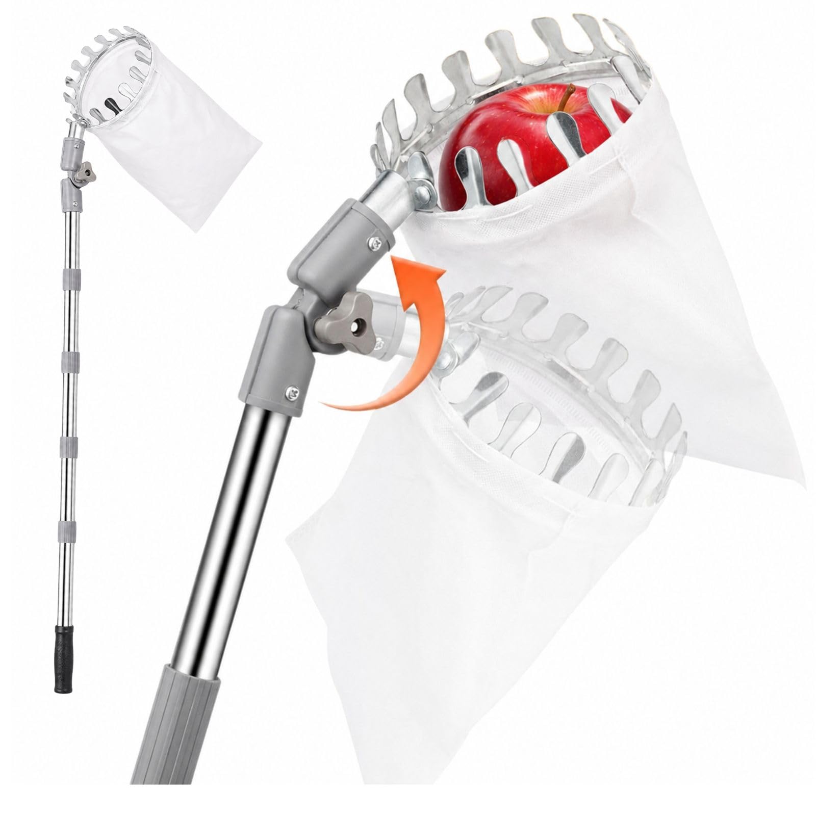 HowseHold Apple Picker with Telescopic Handle, 3.2m Fruit Picker with Adjustable Head and Fabric Catcher Bag, Lightweight Fruit Picking Tool for Tall Trees, Pears and Plums