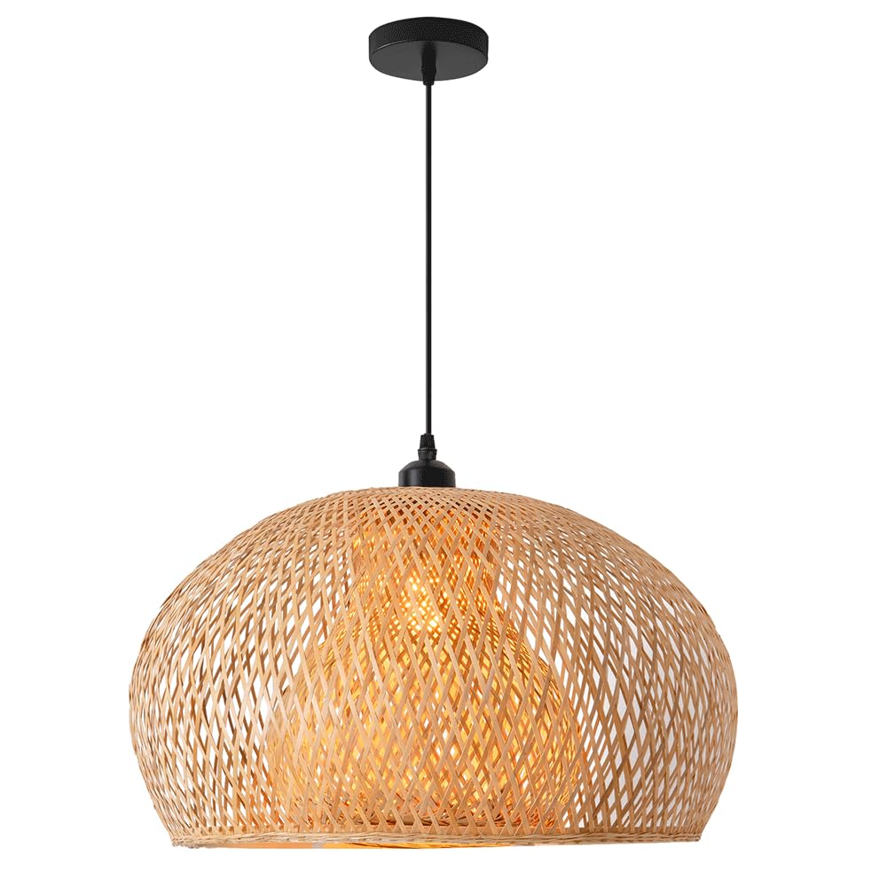CHUNGYANG Wabi-Sabi Style Lighting For Guesthouses And Restaurants Bamboo-Woven Lantern Pendant Light Vintage Hand-Woven Lampshade Light Fixture Japanese-style Bamboo Woven Pendant Lamp For Living Roo