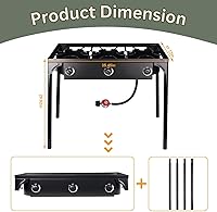 Vista 3 de Estufa para exteriores, 3 quemadores, estufa de campamento de gas propano de alta presión con patas desmontables, perfecta para camping patio