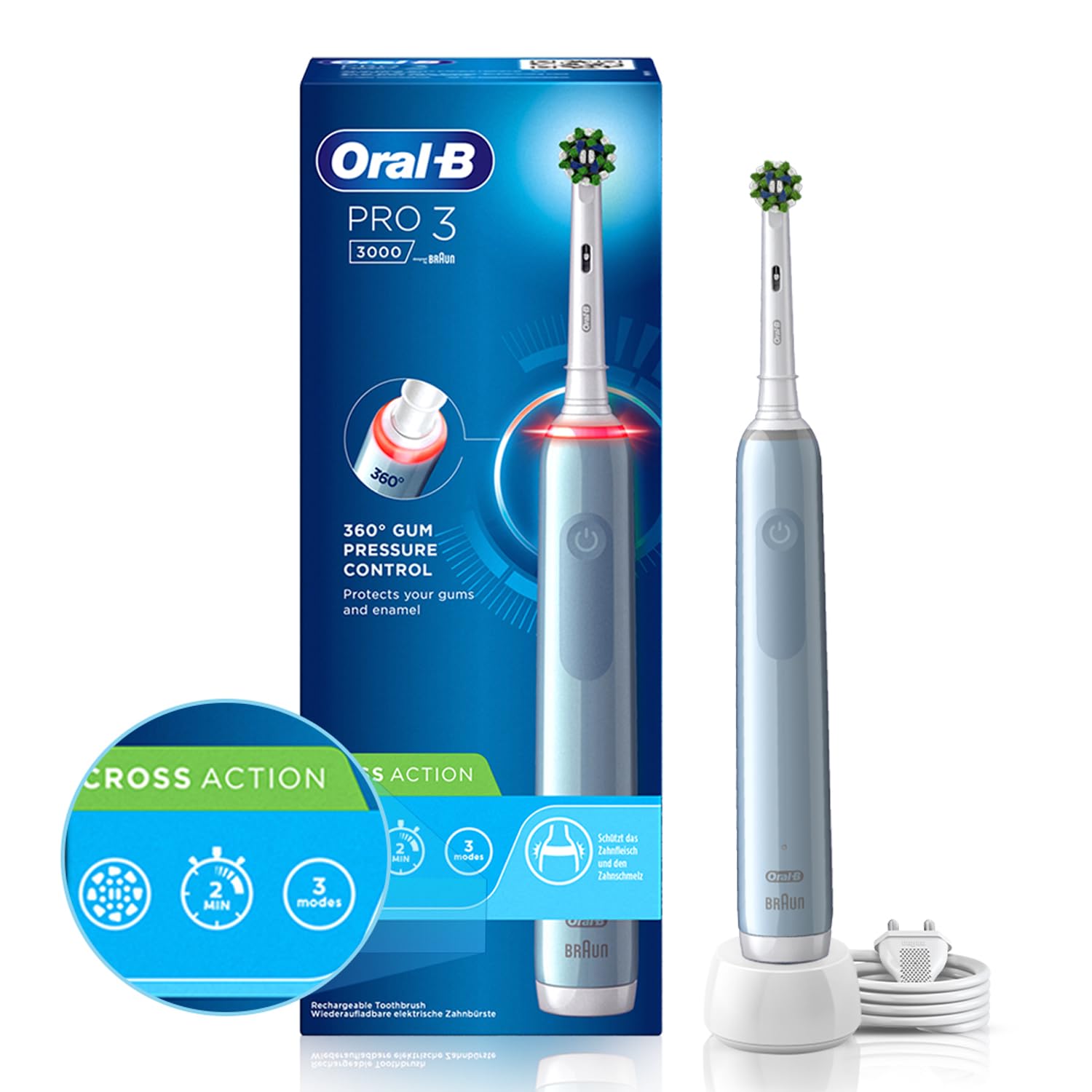 Oral B Pro 3 Rechargeable Rotating Electric Toothbrush for Adults, 3 Cleaning Modes with Pressure Sensor, 3D Brushing Action, 2 Min Timer with Quadpacer, 2 Year Warranty, IPX7 Water Resistant (B094W9Z82F) Amazon Price History, Amazon Price Tracker