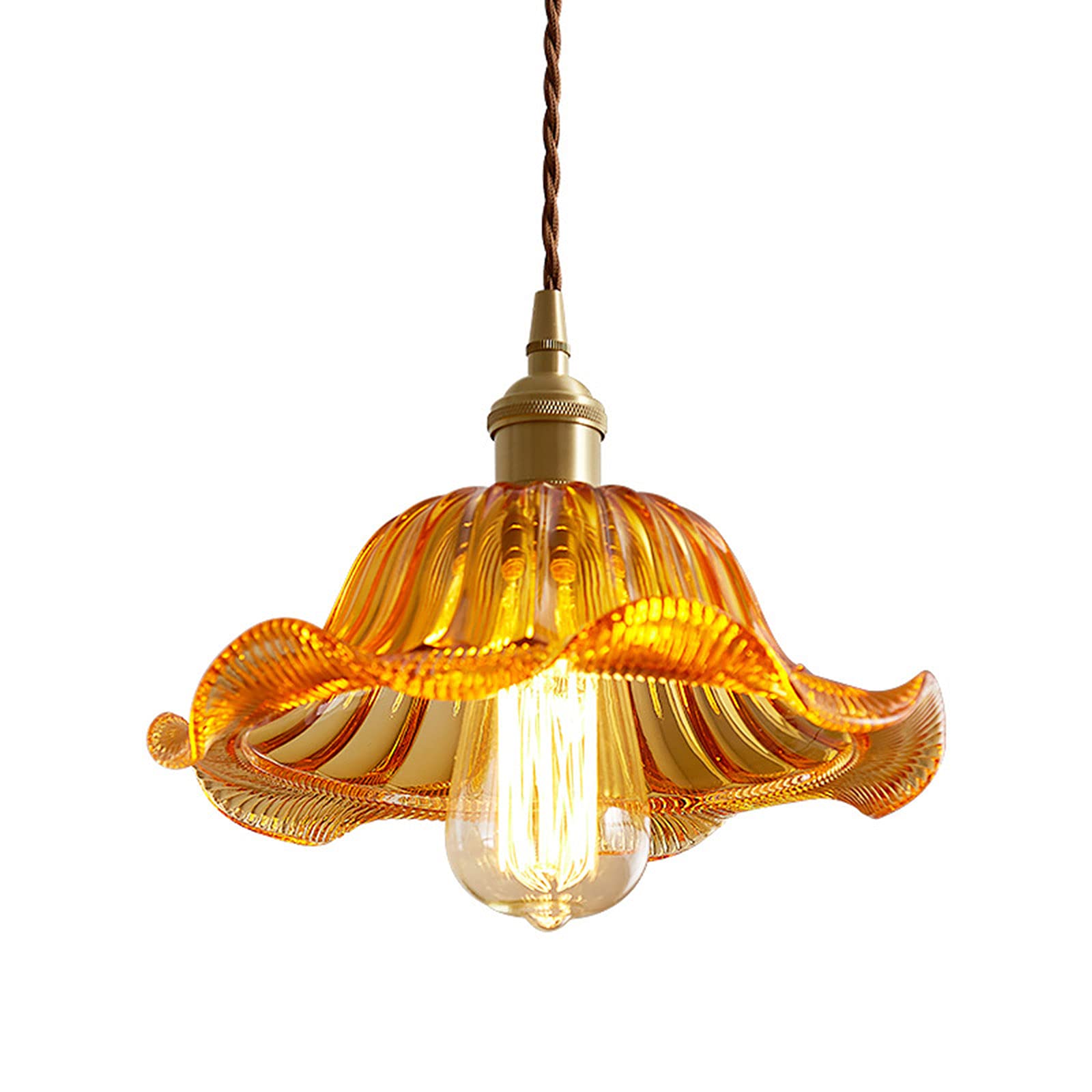 Lámpara colgante de cristal ámbar tipo chandelier nórdico con líneas latón 8