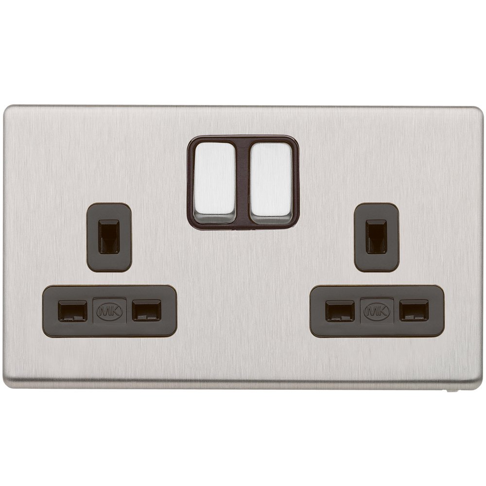 Buy MK Aspect K24347 BSS B 13A Dual Earth Double Switched Socket 2Gang
