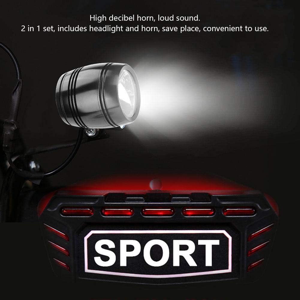 LED Headlight, Aluminum Headlight Horn 2 in 1 Set Front Light Headlamp Light(Black)