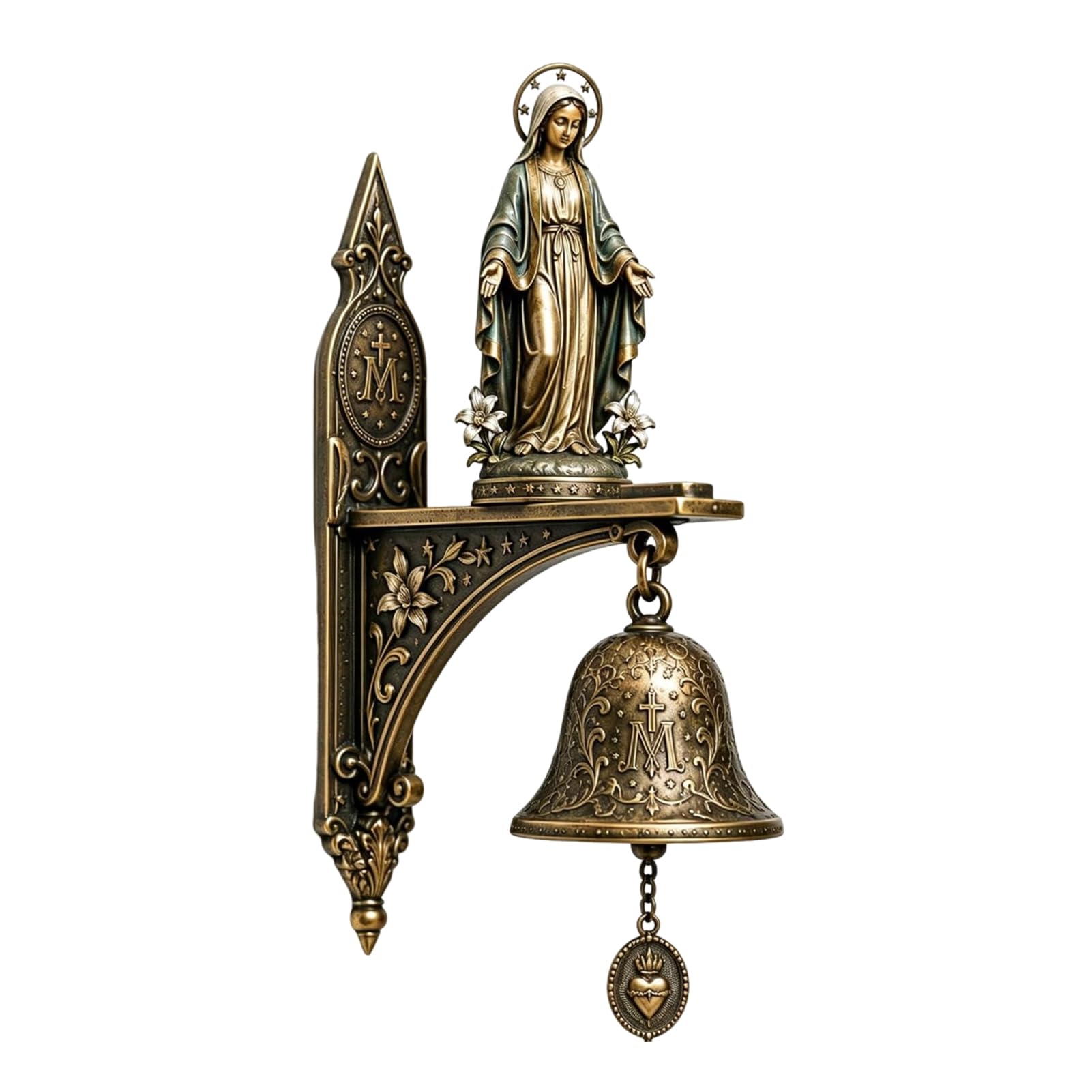 Our Lady of Grace Wall Bell, Catholic Religious Chime – Virgin Mary Hanging Prayer for Home Altar, Christian Decor, Catholic Gift 1pc