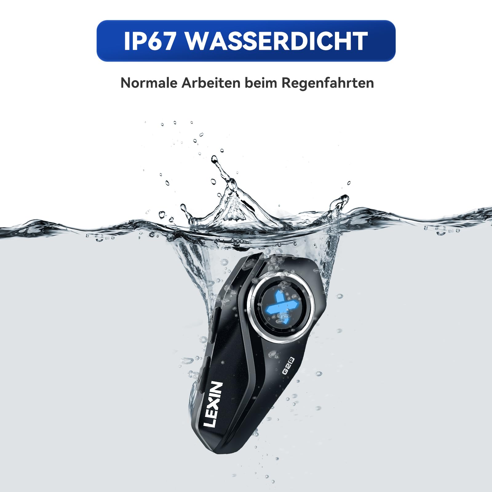 LEXIN G2P Motorrad Bluetooth Headset, Helm Kommunikationssystem für 2 bis zu 6 Personen in Reichweite von 1000m, IP67 Wasserdicht Freisprecheinrichtung mit FM Radio, Einzelpack