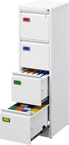 Vista 16 de Archivador de 3 cajones, archivador vertical de 16.3 pulgadas de profundidad con cerradura, archivador de metal para oficina en casa, 3 cajones