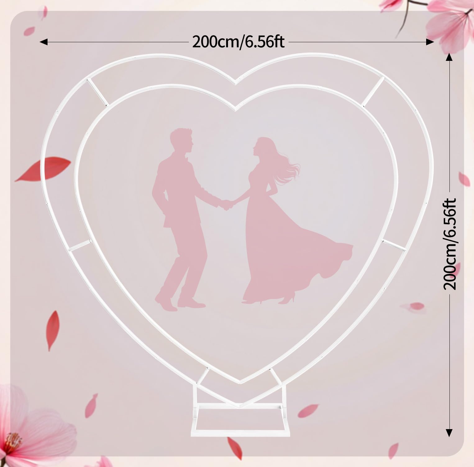 Doppelherzförmiger Hochzeitshintergrund aus Metall, weiße Blume, Ballon-Lauben, Ständer für Zeremonie, Geburtstag, Party, Abschlussfeier und Babyparty
