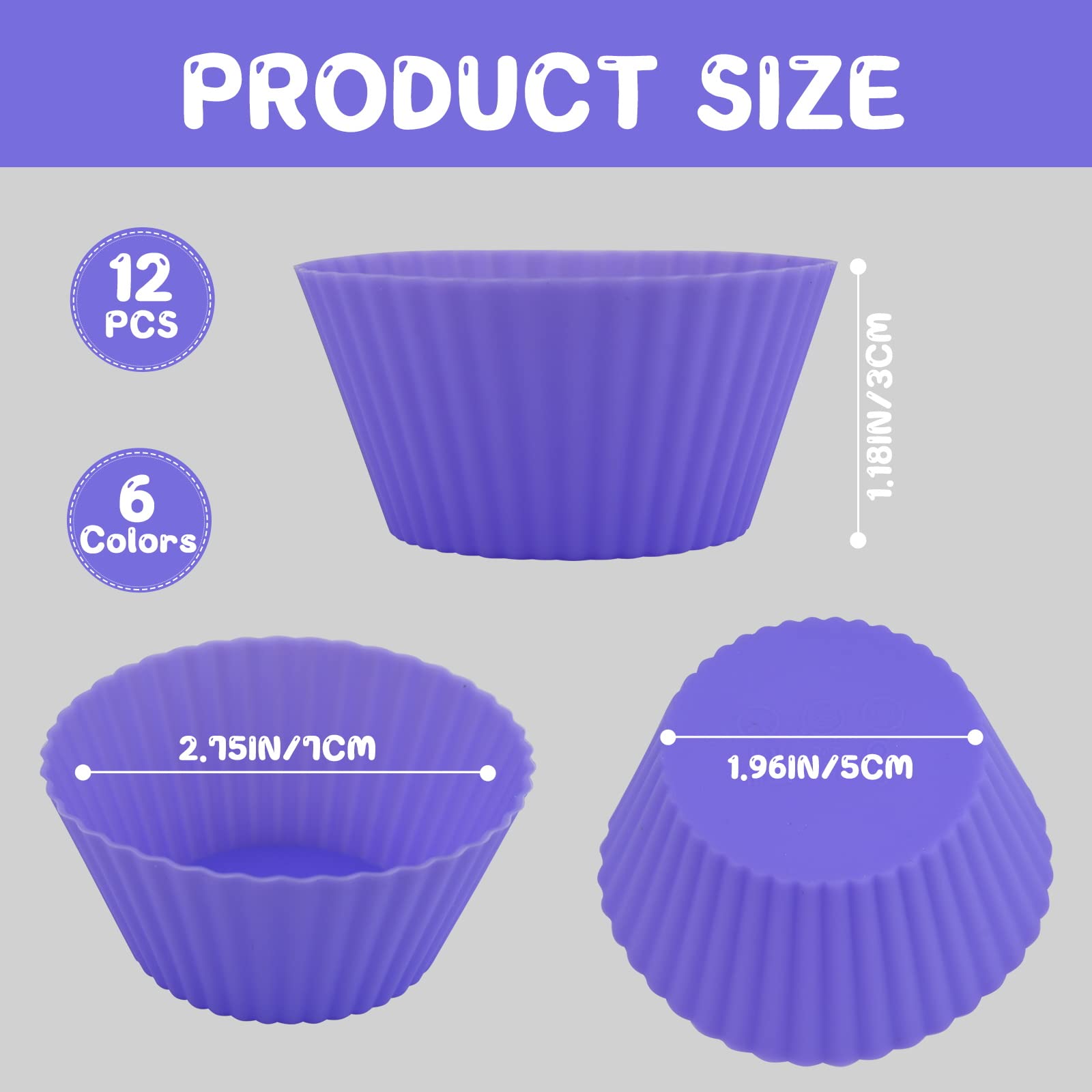 12pcs Silicone Muffin Cupcake Cases Reusable No-Stick Silicone Baking
