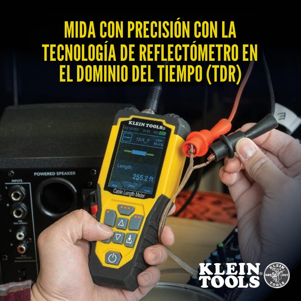 Klein Tools 501-915 | Medidor TDR de longitud de cables | Mide hasta ~914 m | Detecta fallos abiertos o en corto | Generador de tono integrado | Pantalla LCD retroiluminada