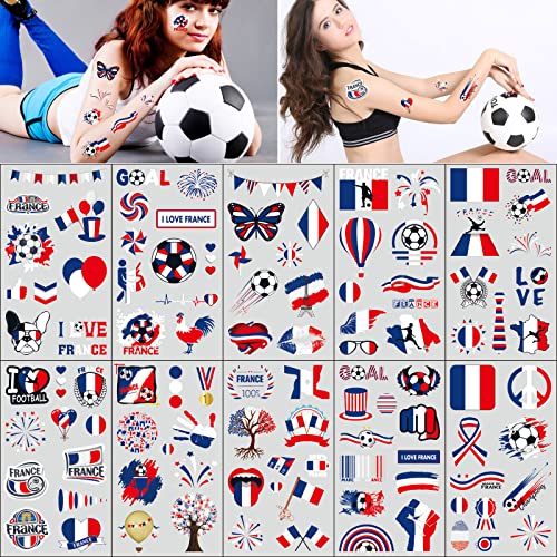 France Football 2022 Tatouages, 10 Feuilles Autocollants éphémères de Football pour Encourager et Soutenir L'équipe, Accessoires de Soccer Imperméables pour les Fêtes Célébration et Personnalité Cover