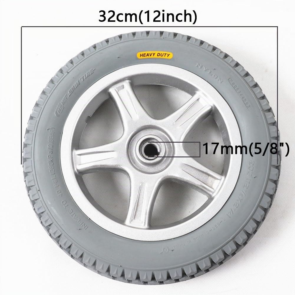 Ruedas Traseras de Repuesto for Silla de Ruedas Eléctrica de 12", Neumáticos de Goma Maciza, con Rodamientos de 17 mm
